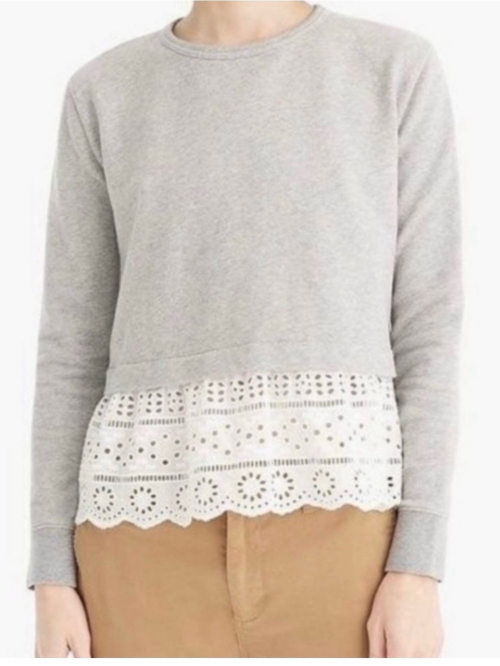 J.Crew Grey Eyelet Hem Sweatshirt